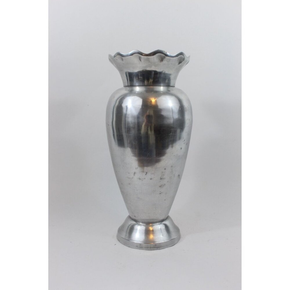Vintage Hand Spun Aluminum Vase with Ruffled Rim